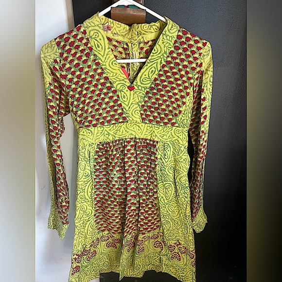 Dresses & Skirts - Vintage 70s Hippie Boho Indian Cotton Paisley Blockprint Tunic Dress Size XS